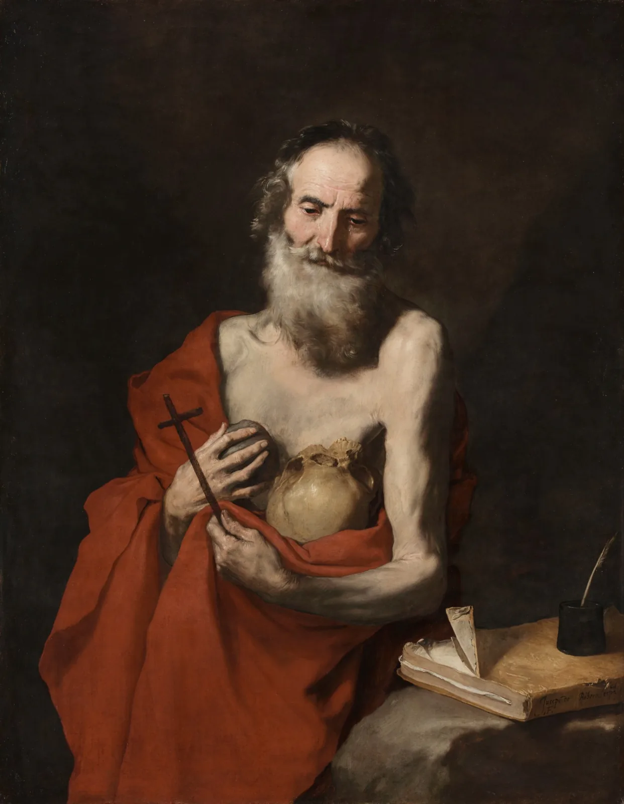 Pintura: São Jerônimo com a caveira, o livro e o tinteiro, de Jusepe de Ribera